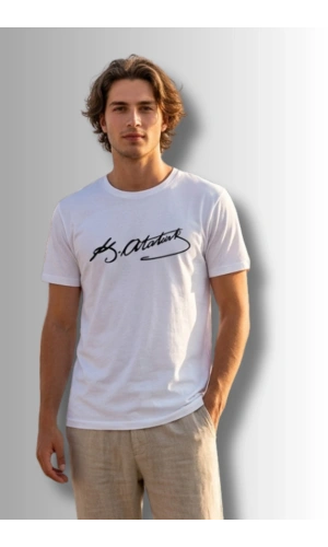 Özel Tasarım Atatürk İmzalı Tshirt - %100 Pamuk Penye Süprem Sıfır Yaka Unisex