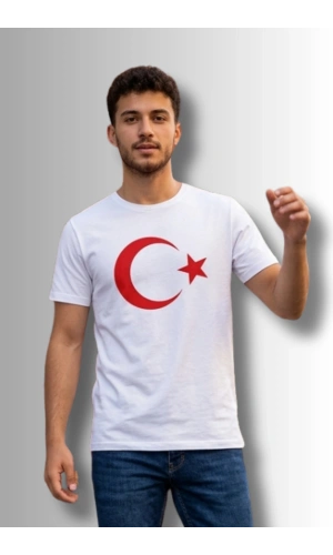 Özel Tasarım Türk Bayrağı Baskılı Tshirt - %100 Pamuk Penye Süprem Sıfır Yaka Unisex