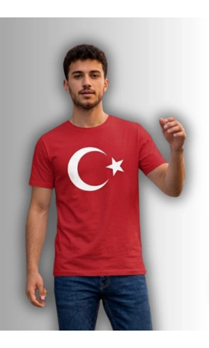 Özel Tasarım Türk Bayrağı Baskılı Tshirt - %100 Pamuk Penye Süprem Sıfır Yaka Unisex