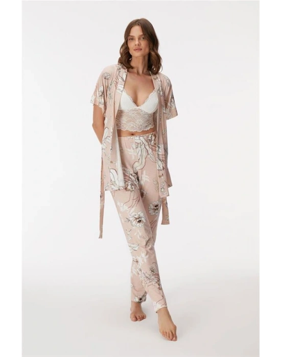 özel tasarım 11398 Kadın Sabahlık, Bralet ve Pantolon Takım