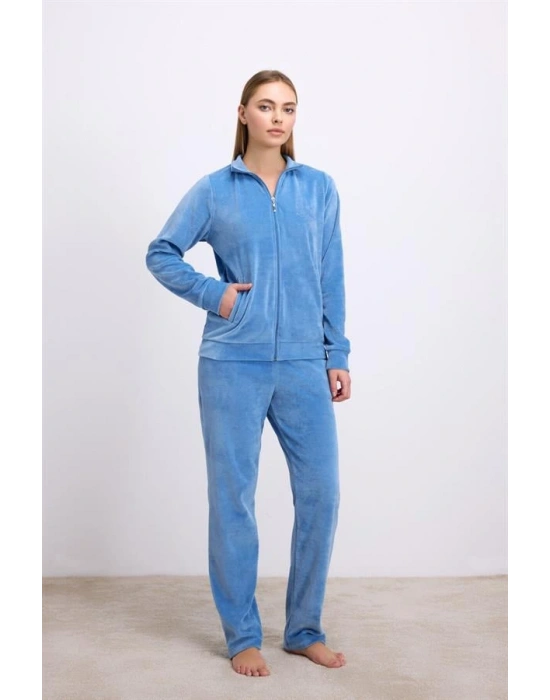 Amora Secret Uzun Kollu Fermuarlı Kadife Sweatshirt ve Pantolon Pijama Takımı