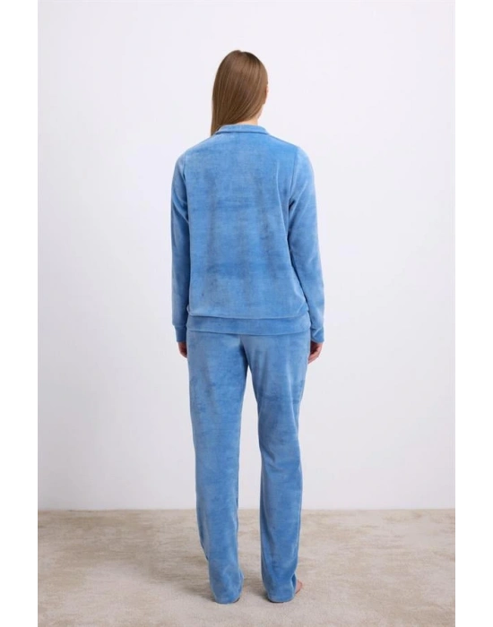 Amora Secret Uzun Kollu Fermuarlı Kadife Sweatshirt ve Pantolon Pijama Takımı