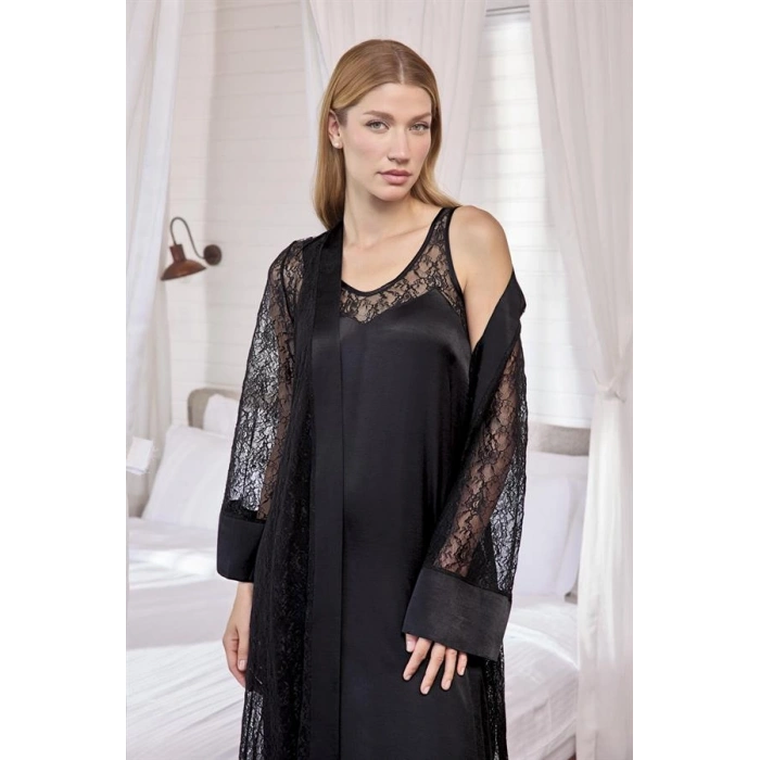 AMORA SECRET % VISKON DANTELLI VE DEKOLTELI SATEN SABAHLIK TAKIMI