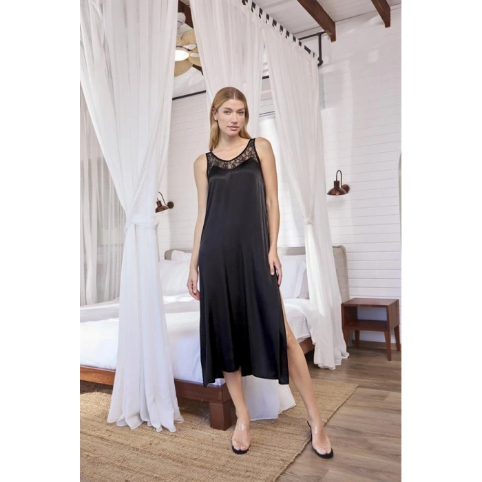 AMORA SECRET % VISKON DANTELLI VE DEKOLTELI SATEN SABAHLIK TAKIMI