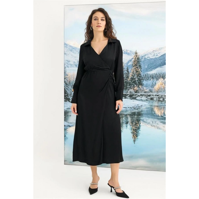 AMORA SECRET % VISKON UZUN KOLLU SATEN ELBISE