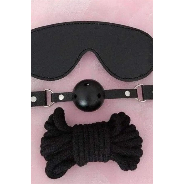Amora Secret  Gözlük Ağız Topu İp Üçlü Deri Harness Set Kadın İç Giyim Zarif Görünüm