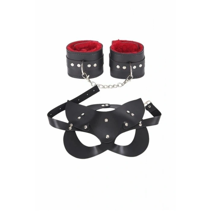 Amora Secret  Maske Ve Kelepçe Deri Harness Fantezi Set Kadın İç Giyim Rahat Kullanım