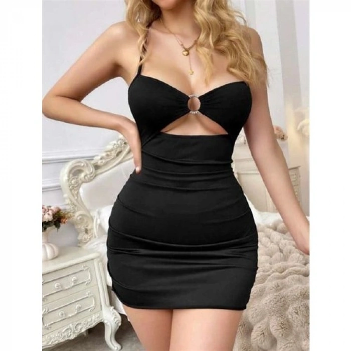 Amora Secret Özel Şık Tasarım Siyah Göğüs Dekolteli Mini Club Elbisesi