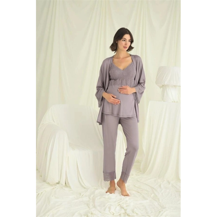 Amora Secret  Dantelli Hamile Lohusa 3lü Pijama Takımı