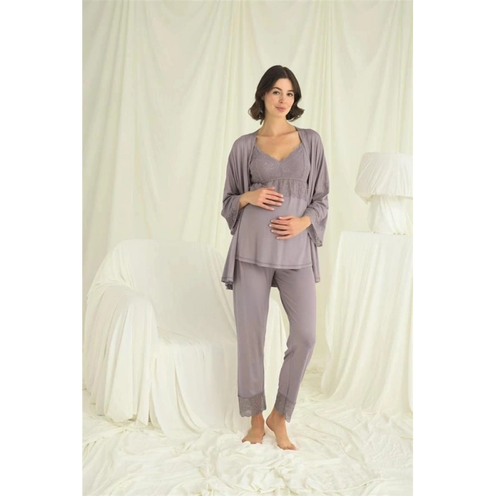 Amora Secret  Dantelli Hamile Lohusa 3lü Pijama Takımı