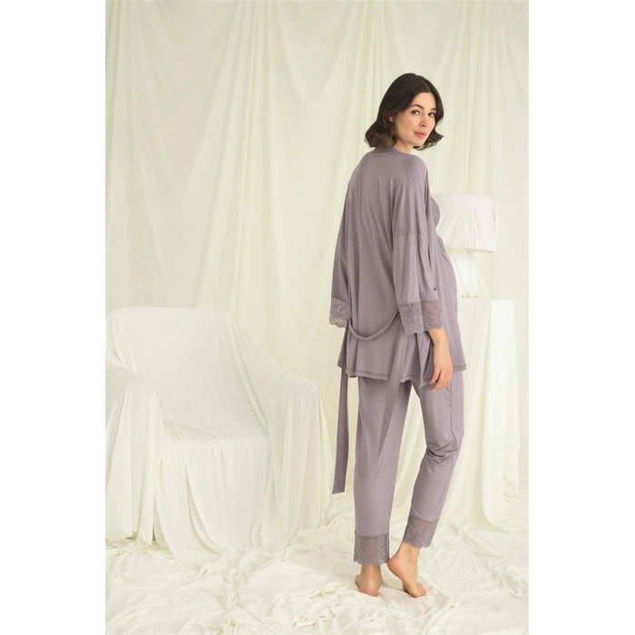 Amora Secret  Dantelli Hamile Lohusa 3lü Pijama Takımı