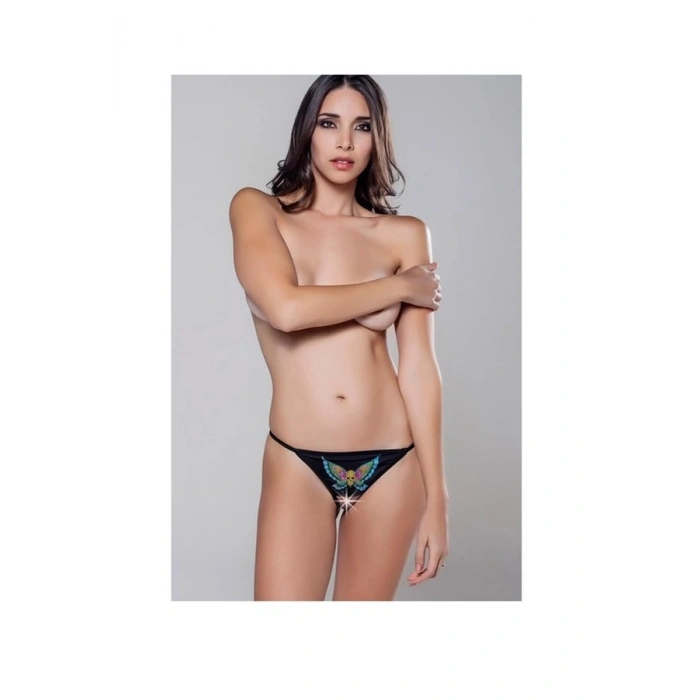 AMORA SECRET BASKILI AĞI AÇIK FANTEZI STRING SIYAH