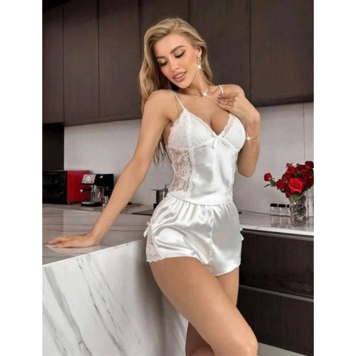AMORA SECRET Dantel Saten Kadın İç Giyim Takımı Beyaz