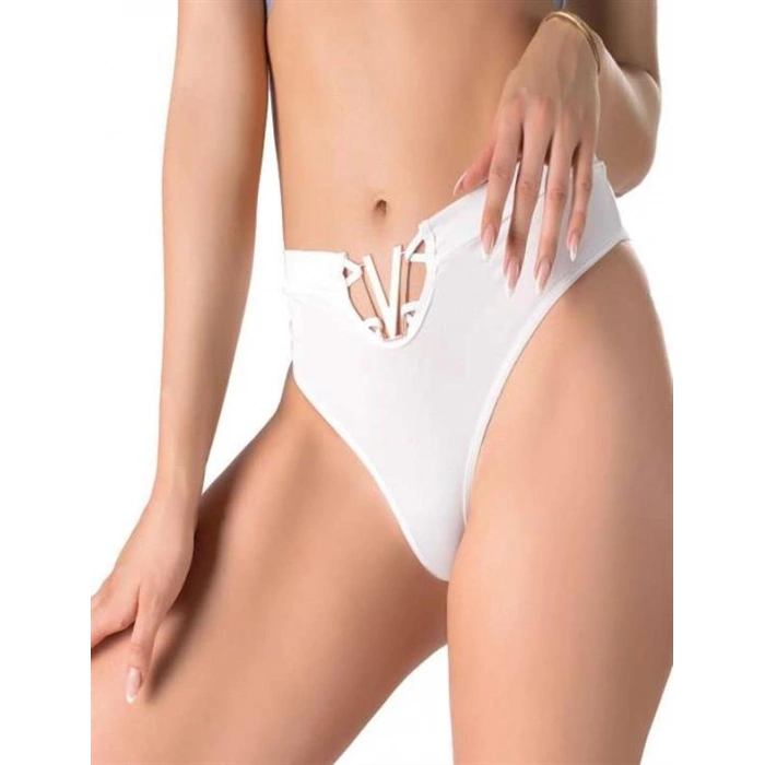 Amora Secret  Beyaz V Metal Aksesuarlı Yüksek Bel String Tanga