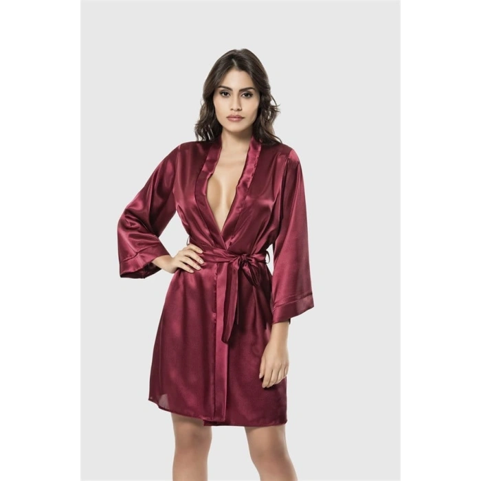 Amora Secret  Bordo Kısa Saten Sabahlık