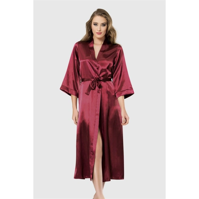 Amora Secret  Bordo Uzun Saten Sabahlık