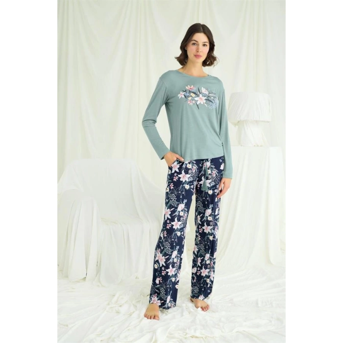 Amora Secret  Çiçek Ve Yaprak Desenli Baskılı Pijama Takımı