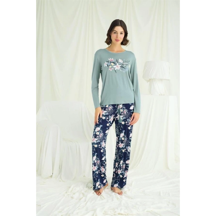 Amora Secret  Çiçek Ve Yaprak Desenli Baskılı Pijama Takımı