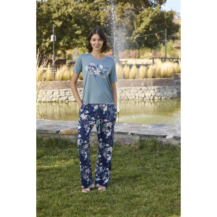 Amora Secret  Çiçek Ve Yaprak Desenli Ve Baskılı Pijama Takımı