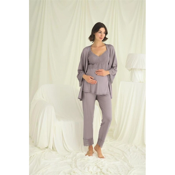 Amora Secret  Dantelli Hamile Lohusa 3lü Pijama Takımı