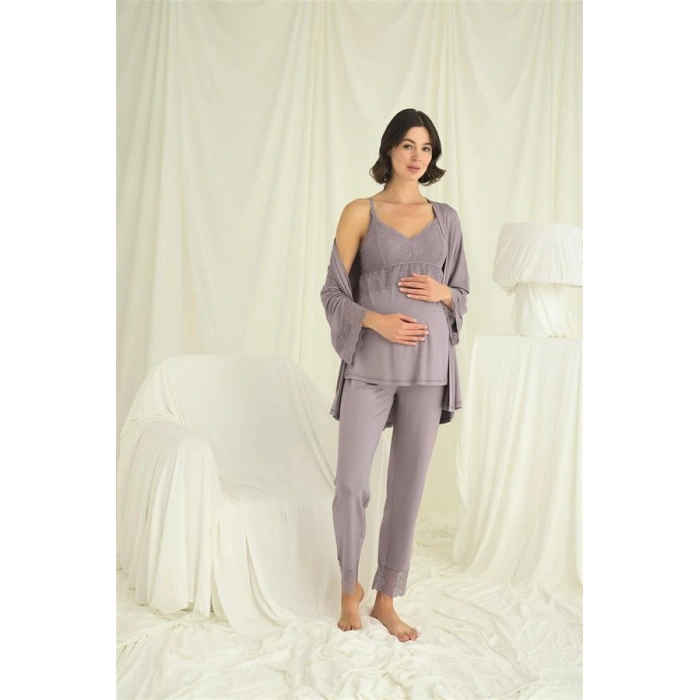 Amora Secret  Dantelli Hamile Lohusa 3lü Pijama Takımı