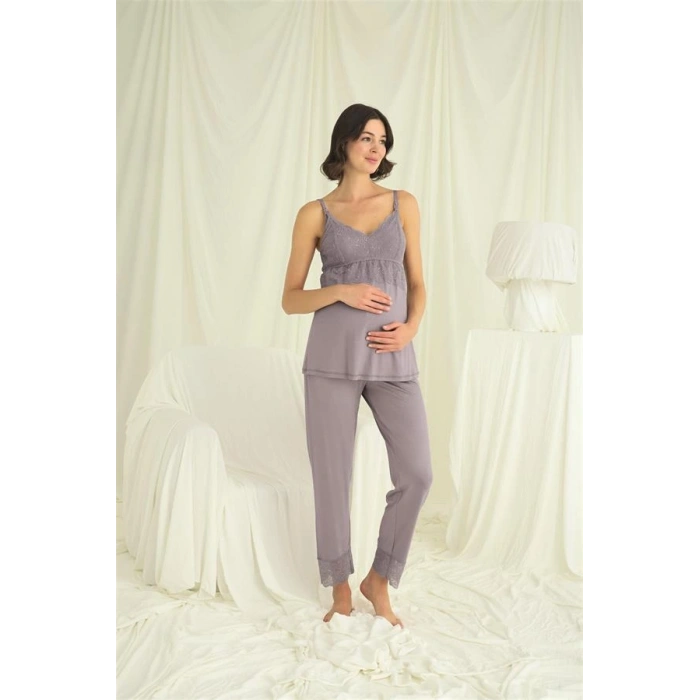Amora Secret  Dantelli Hamile Lohusa 3lü Pijama Takımı
