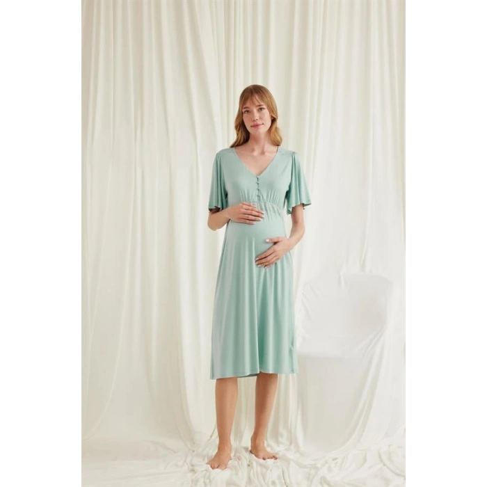 Amora Secret  Dantelli Önü Düğmeli Hamile Lohusa Viskon Gecelik Kadın İç Giyim Şık Tasarım