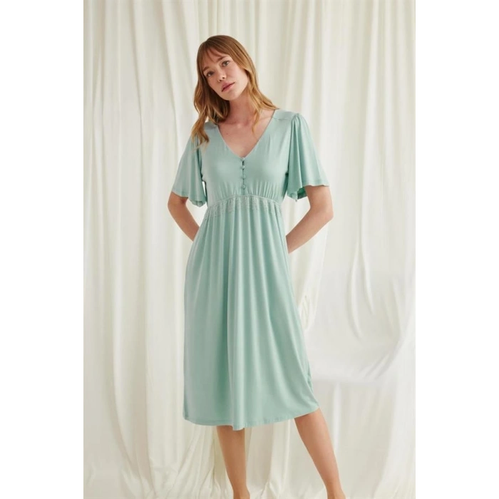 Amora Secret  Dantelli Önü Düğmeli Hamile Lohusa Viskon Gecelik Kadın İç Giyim Şık Tasarım