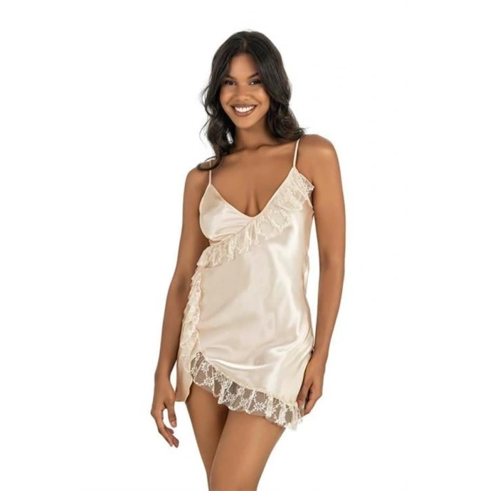 Amora Secret  Fildişi Kısa Saten Gecelik 8229