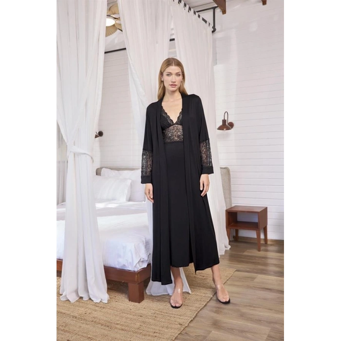 Amora Secret  Göğüs Ve Sırt Dekolteli Dantelli Sabahlık Takımı