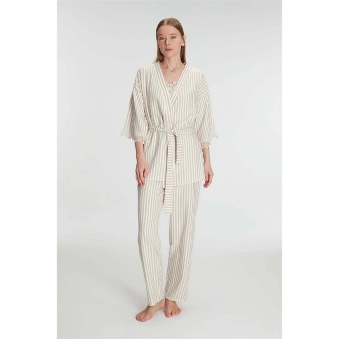 Amora Secret Kadın Fantazi İç Giyim 11215 Kadın Sabahlık Atlet Pantolon Takım 3lü Pamuklu Gecelik Set - Şehvetli ve Zarif Tasarım