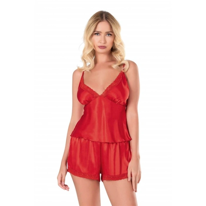 Amora Secret  Kırmızı Saten Babydoll Şort Takımı