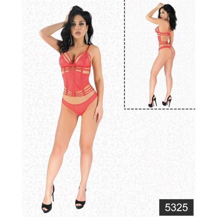 Amora Secret  Kırmızı Simli Dantel Büstiyer Takım