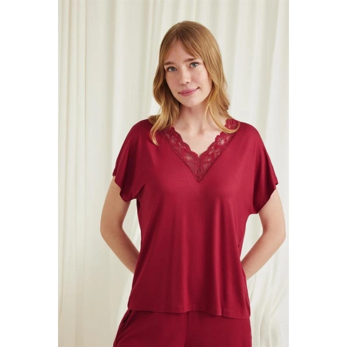 Amora Secret Kısa Kollu Dantelli V Yaka Şort Pijama Takımı