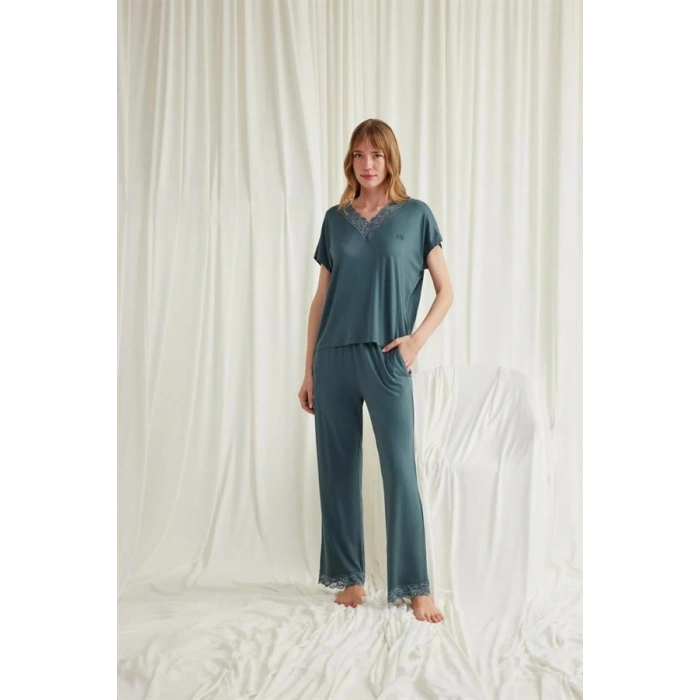 Amora Secret  Kısa Kollu V Yakalı Dantelli Pijama Takımı