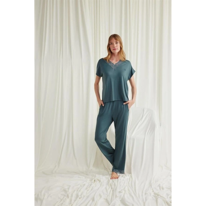 Amora Secret  Kısa Kollu V Yakalı Dantelli Pijama Takımı