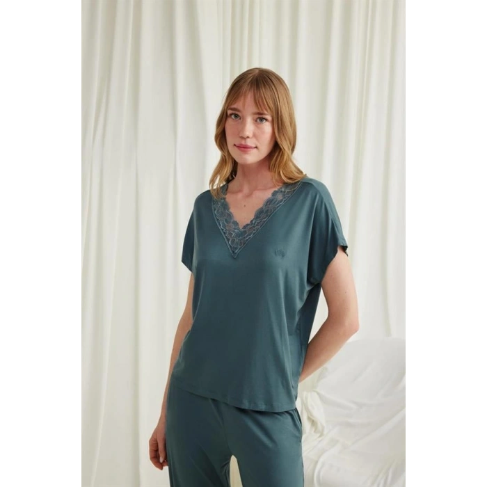 Amora Secret  Kısa Kollu V Yakalı Dantelli Pijama Takımı