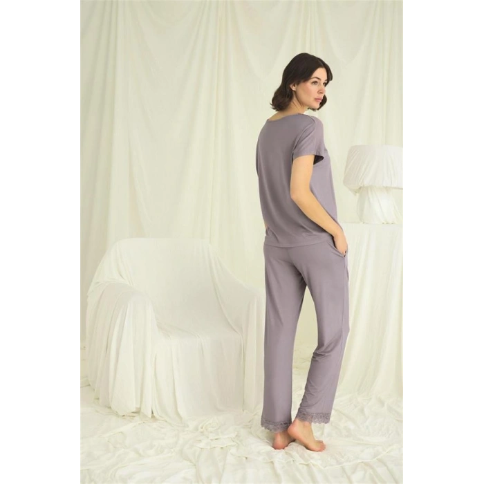 Amora Secret  Kısa Kollu V Yakalı Dantelli Pijama Takımı