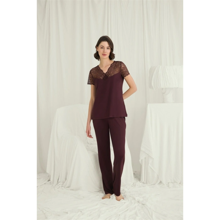 Amora Secret  Kısa Kollu Ve Dantelli V Yaka Pijama Takımı
