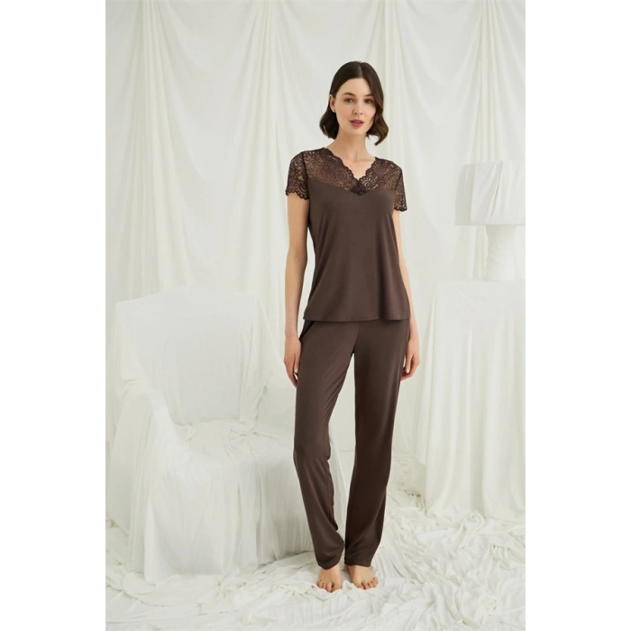 Amora Secret  Kısa Kollu Ve Dantelli V Yaka Pijama Takımı