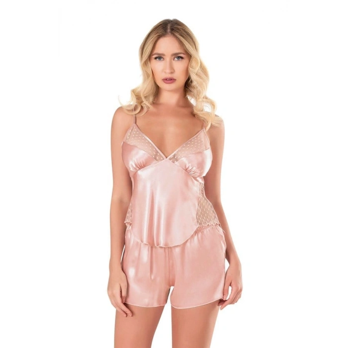 Amora Secret  Koyu Pudra Saten Babydoll Şort Takımı