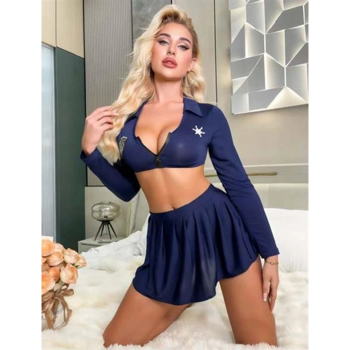 Amora Secret  Lacivert Büstiyerli Mini Etekli Fantezi Polis Kostümü
