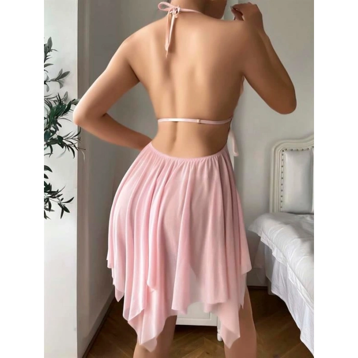 Amora Secret  Pembe Kelebek İşlemeli Tül Fantezi Gecelik