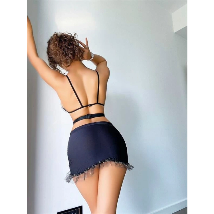 Amora Secret  Siyah Mini Tül Detaylı Fantezi Elbise