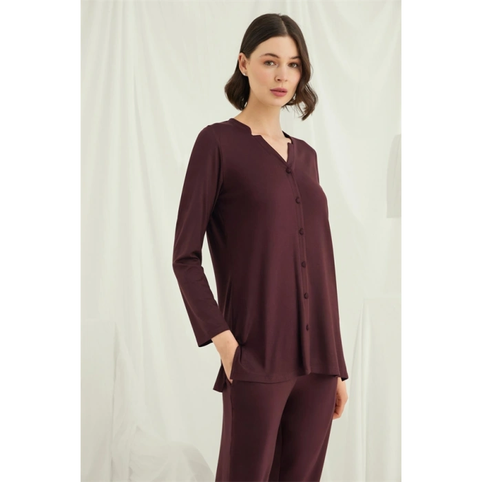 Amora Secret  Uzun Kollu Boydan Düğmeli V Yaka Pijama Takımı