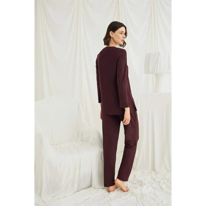 Amora Secret  Uzun Kollu Boydan Düğmeli V Yaka Pijama Takımı