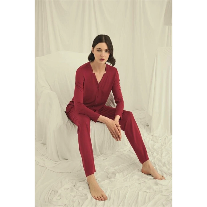 Amora Secret  Uzun Kollu Boydan Düğmeli V Yaka Pijama Takımı