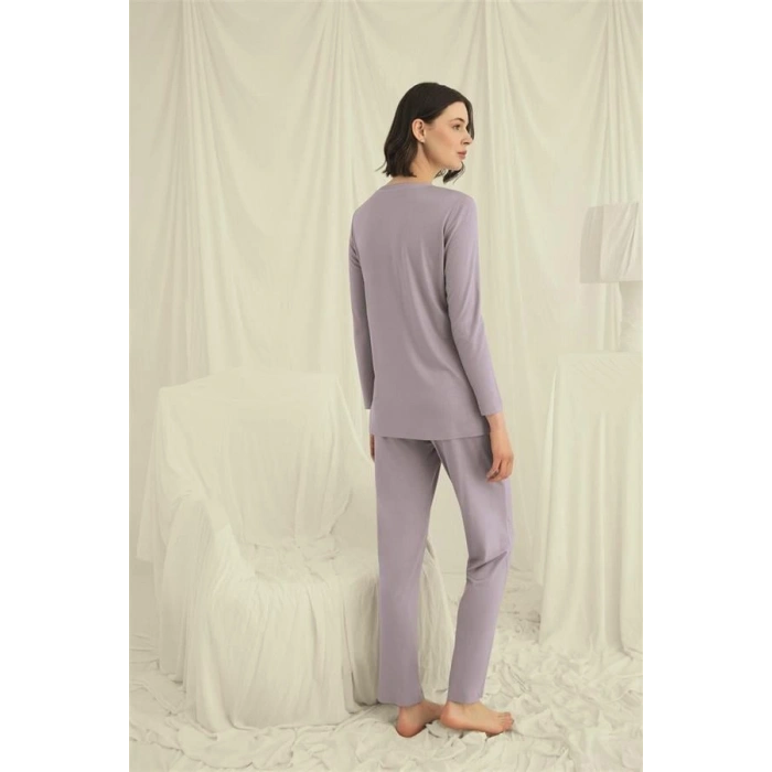 Amora Secret  Uzun Kollu Boydan Düğmeli V Yaka Pijama Takımı