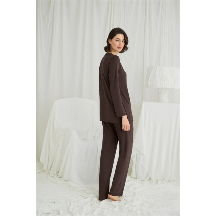 Amora Secret  Uzun Kollu Boydan Düğmeli V Yaka Pijama Takımı