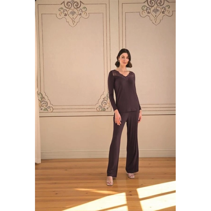 Amora Secret  Uzun Kollu Ve Dantelli Pijama Takımı